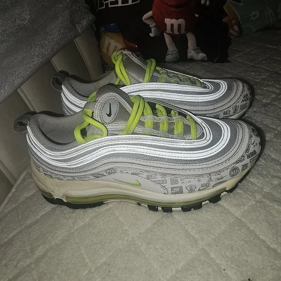 Nike Air Max 97 GS Kids Sneakers - Gray and Neon Green - Picture 1 of 10